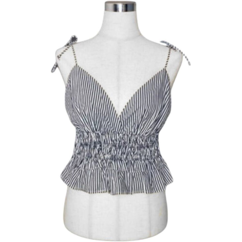 SIM & SAM Gray and White Striped Ruffle Top